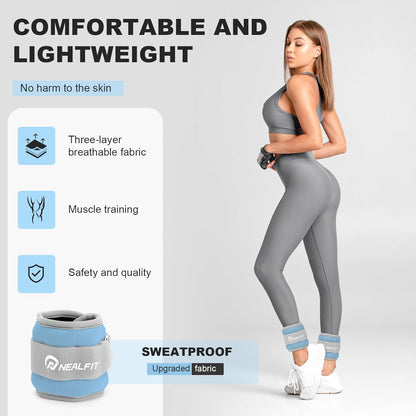 Ankle Wrist Weights, Adjustable Arm Leg Weights for Women Men, Secure Fit Non-Slip Exercise Weights for Home Workout, Running, Walking, Aerobics, Physical Therapy