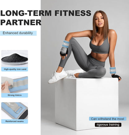 Ankle Wrist Weights, Adjustable Arm Leg Weights for Women Men, Secure Fit Non-Slip Exercise Weights for Home Workout, Running, Walking, Aerobics, Physical Therapy
