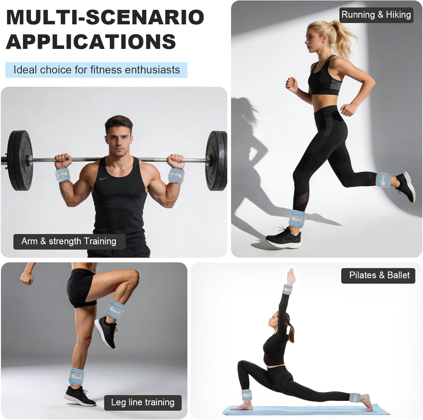 Ankle Wrist Weights, Adjustable Arm Leg Weights for Women Men, Secure Fit Non-Slip Exercise Weights for Home Workout, Running, Walking, Aerobics, Physical Therapy