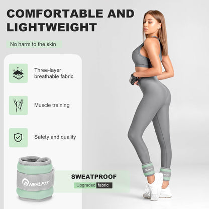 Ankle Wrist Weights, Adjustable Arm Leg Weights for Women Men, Secure Fit Non-Slip Exercise Weights for Home Workout, Running, Walking, Aerobics, Physical Therapy
