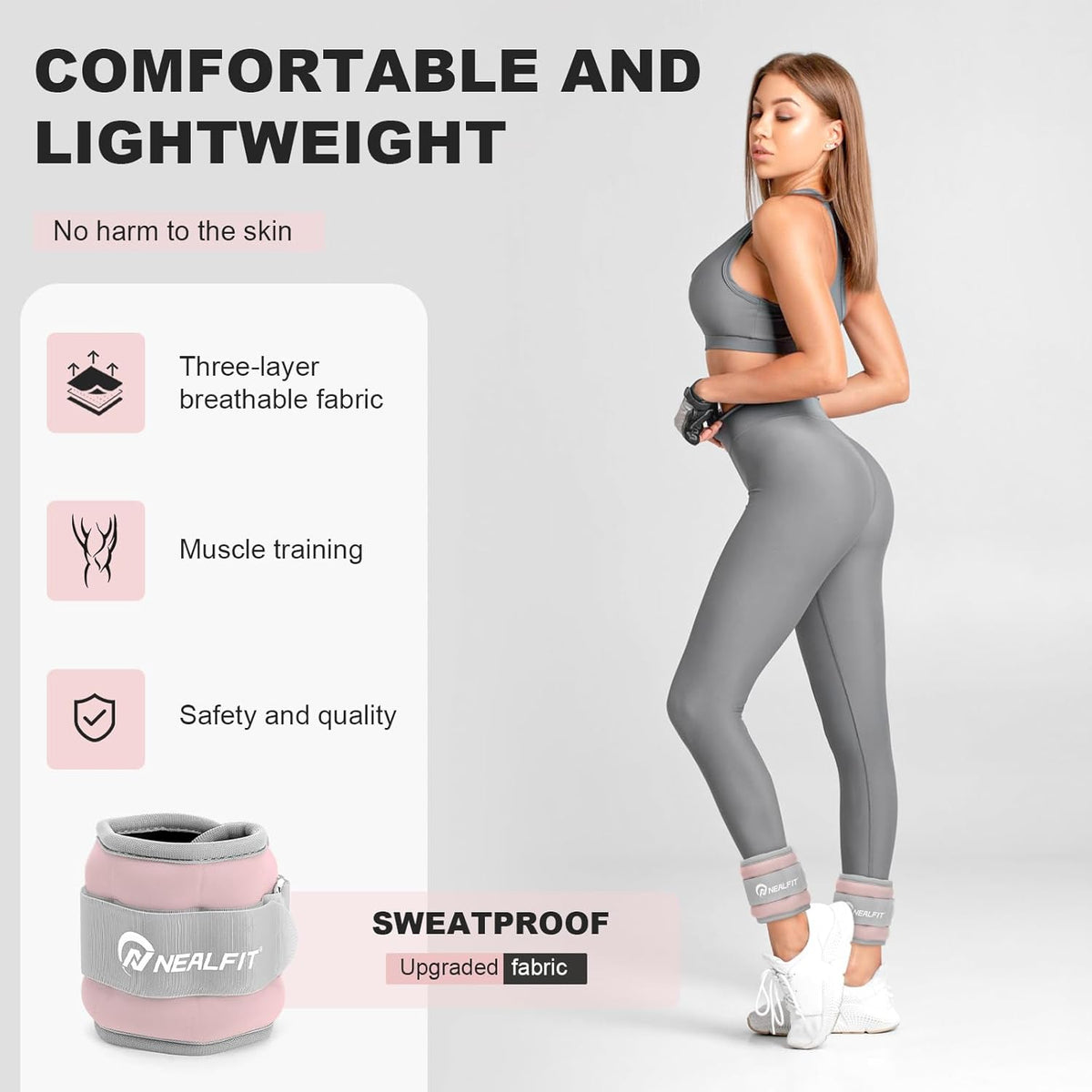Ankle Wrist Weights, Adjustable Arm Leg Weights for Women Men, Secure Fit Non-Slip Exercise Weights for Home Workout, Running, Walking, Aerobics, Physical Therapy