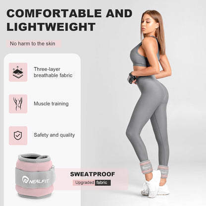 Ankle Wrist Weights, Adjustable Arm Leg Weights for Women Men, Secure Fit Non-Slip Exercise Weights for Home Workout, Running, Walking, Aerobics, Physical Therapy