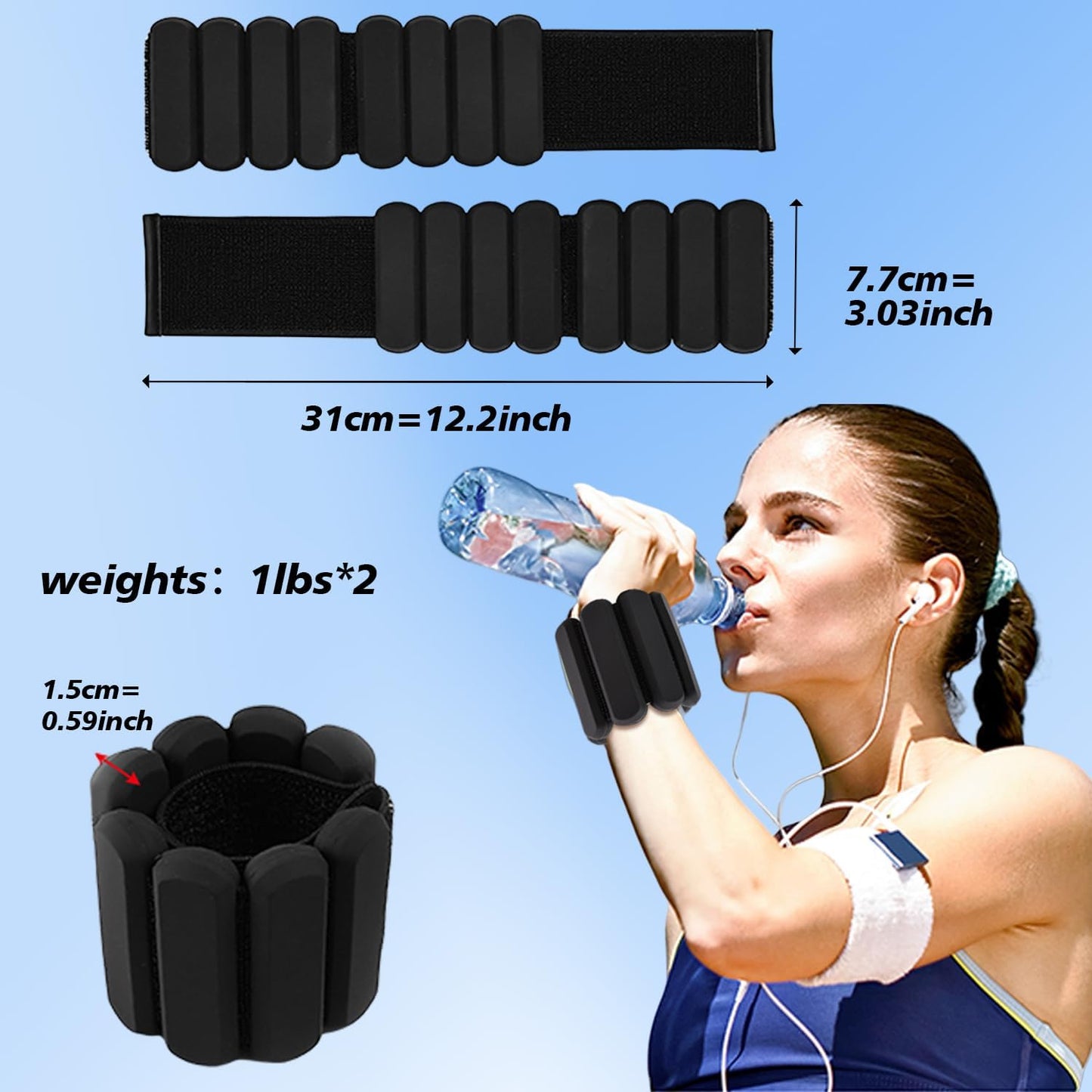 Wrist and Ankle Weights for Women & Men 2 Pack (1lb Each), Adjustable Silicone Wearable Arm & Leg Weights for Pilates, Gym, Yoga, Cardio, Strength Training
