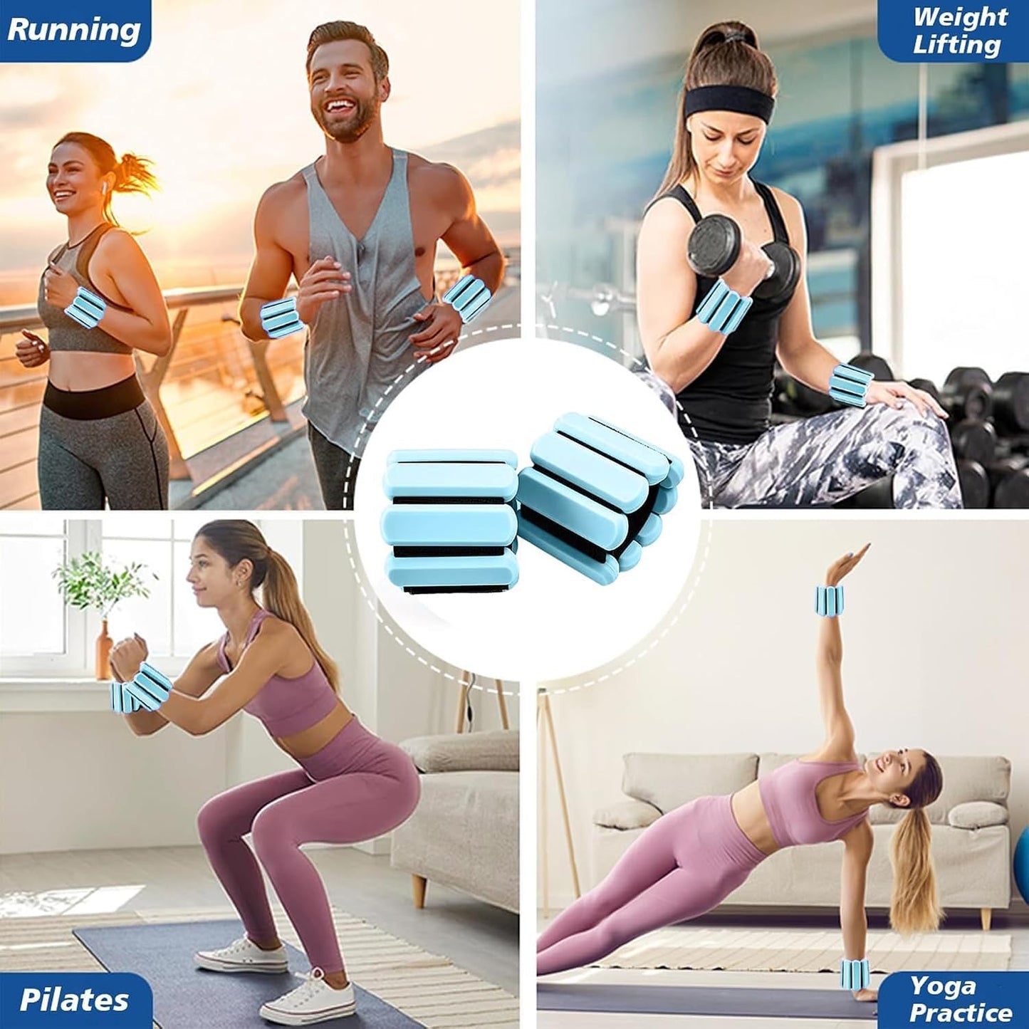 Wrist and Ankle Weights for Women & Men 2 Pack (1lb Each), Adjustable Silicone Wearable Arm & Leg Weights for Pilates, Gym, Yoga, Cardio, Strength Training