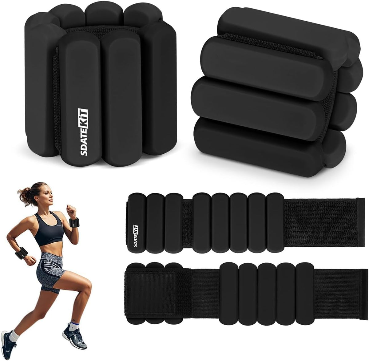 Wrist and Ankle Weights for Women & Men 2 Pack (1lb Each), Adjustable Silicone Wearable Arm & Leg Weights for Pilates, Gym, Yoga, Cardio, Strength Training