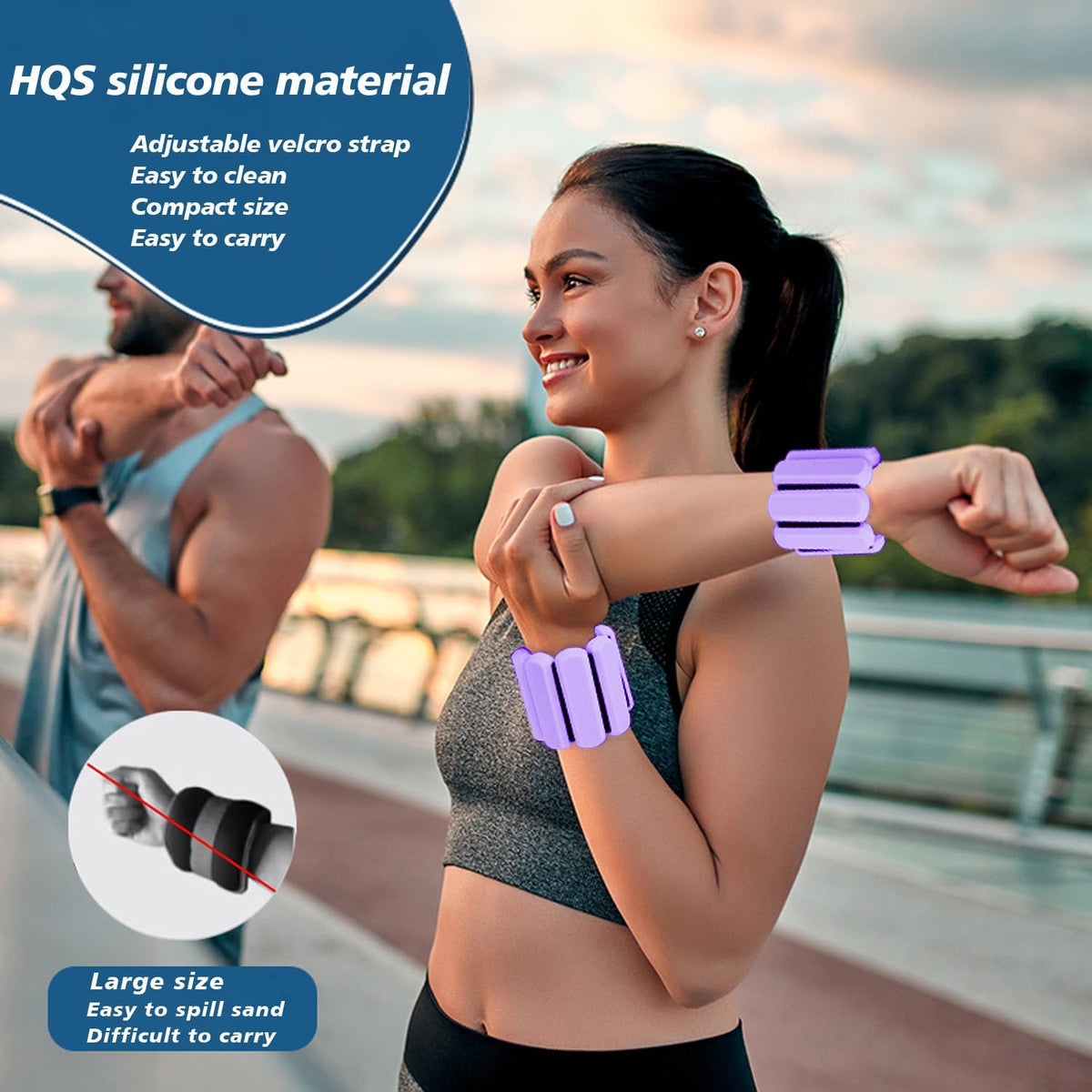 Wrist and Ankle Weights for Women & Men 2 Pack (1lb Each), Adjustable Silicone Wearable Arm & Leg Weights for Pilates, Gym, Yoga, Cardio, Strength Training