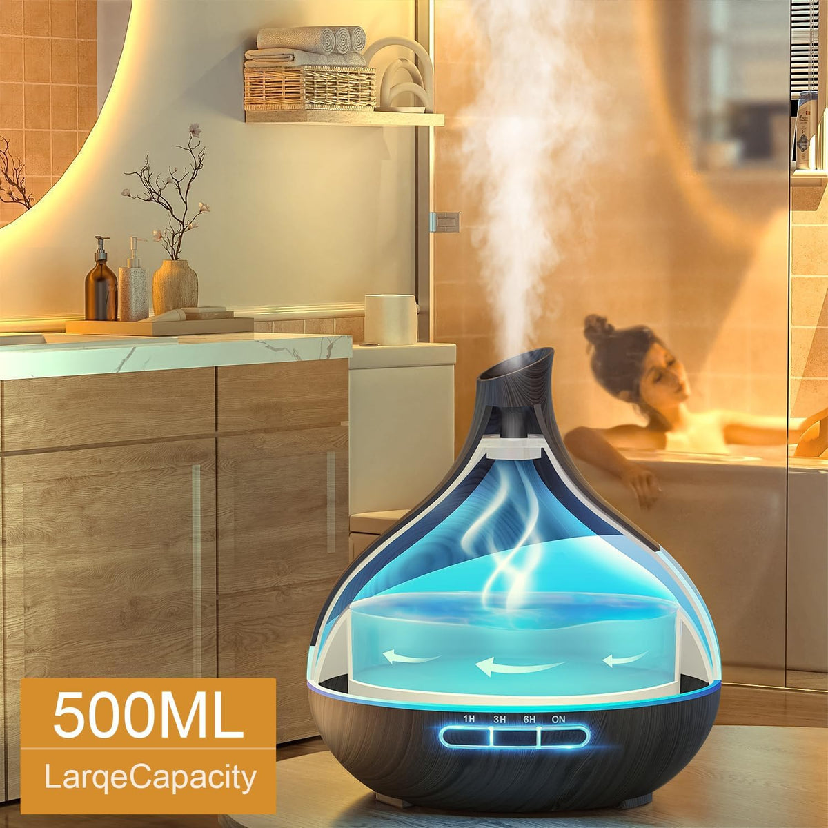 500ML Essential Oil Diffuser for Home: 14 Color LED Humidifier
