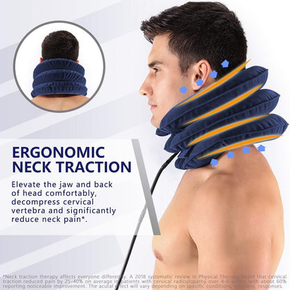 Cervical Neck Traction Device for Instant Neck Pain Relief - Inflatable & Adjustable Neck Stretcher Neck Support Brace, Best Neck Traction Pillow for Home Use Neck Decompression (Blue)