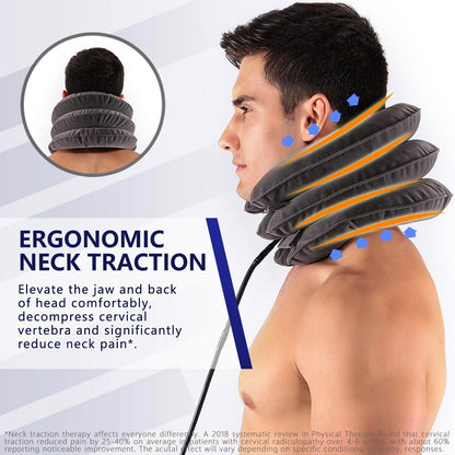 Cervical Neck Traction Device for Instant Neck Pain Relief - Inflatable & Adjustable Neck Stretcher Neck Support Brace, Best Neck Traction Pillow for Home Use Neck Decompression (Blue)