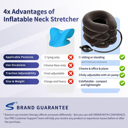 Cervical Neck Traction Device for Instant Neck Pain Relief - Inflatable & Adjustable Neck Stretcher Neck Support Brace, Best Neck Traction Pillow for Home Use Neck Decompression (Blue)