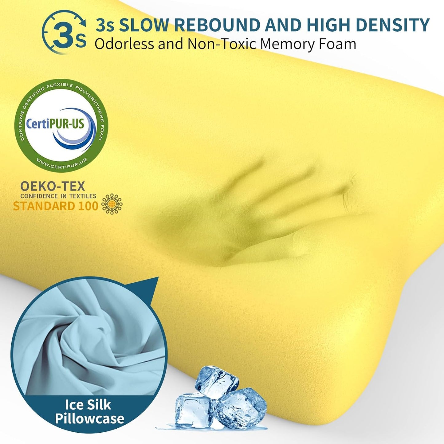 Cervical Neck Pillow for Pain Relief, Contour Memory Foam Pillows for Sleeping, Ergonomic Pillow Orthopedic Cooling Pillow Bed Pillow Neck Support for Side Back Stomach Sleepers(White&Blue)