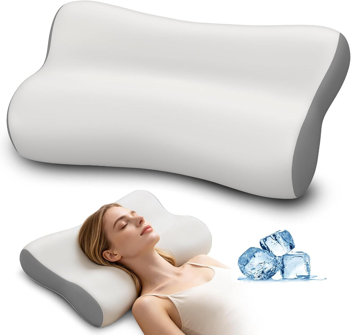Cervical Neck Pillow for Pain Relief, Contour Memory Foam Pillows for Sleeping, Ergonomic Pillow Orthopedic Cooling Pillow Bed Pillow Neck Support for Side Back Stomach Sleepers(White&Blue)
