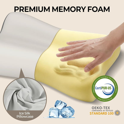Cervical Neck Pillow for Pain Relief, Contour Memory Foam Pillows for Sleeping, Ergonomic Pillow Orthopedic Cooling Pillow Bed Pillow Neck Support for Side Back Stomach Sleepers(White&Blue)