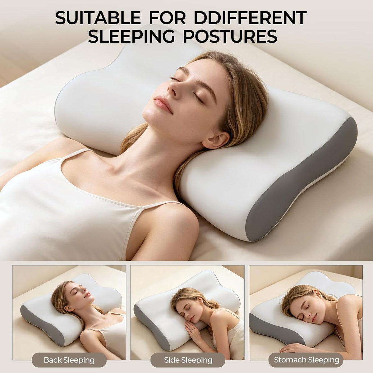 Cervical Neck Pillow for Pain Relief, Contour Memory Foam Pillows for Sleeping, Ergonomic Pillow Orthopedic Cooling Pillow Bed Pillow Neck Support for Side Back Stomach Sleepers(White&Blue)