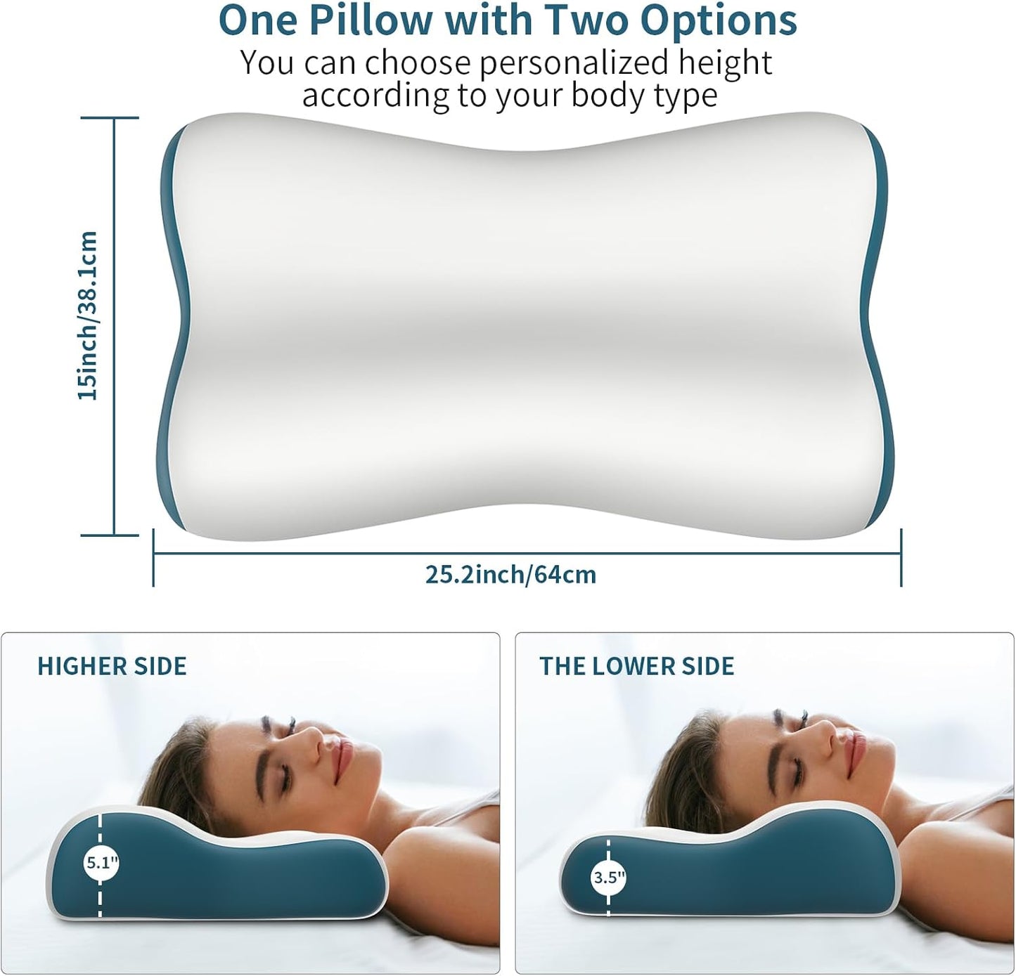 Cervical Neck Pillow for Pain Relief, Contour Memory Foam Pillows for Sleeping, Ergonomic Pillow Orthopedic Cooling Pillow Bed Pillow Neck Support for Side Back Stomach Sleepers(White&Blue)