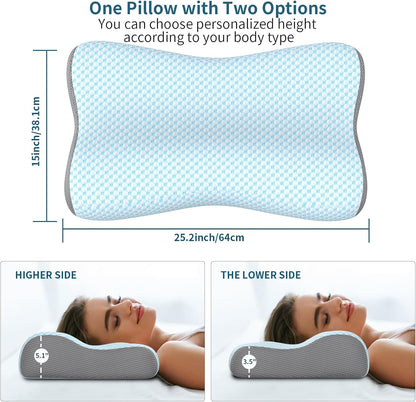 Cervical Neck Pillow for Pain Relief, Contour Memory Foam Pillows for Sleeping, Ergonomic Pillow Orthopedic Cooling Pillow Bed Pillow Neck Support for Side Back Stomach Sleepers(White&Blue)
