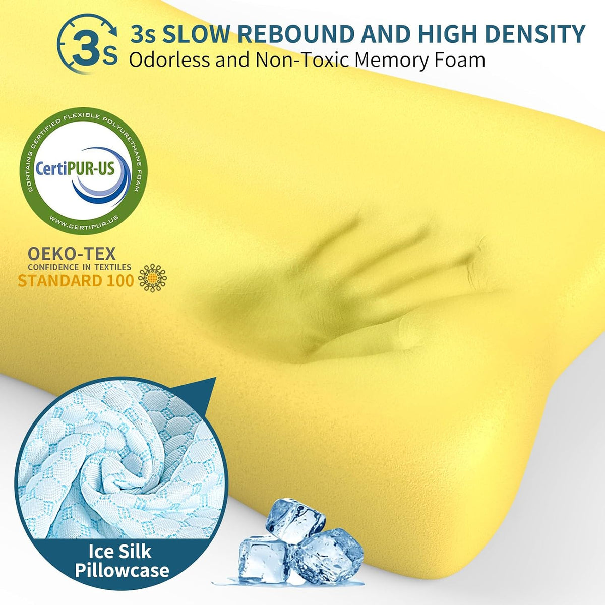 Cervical Neck Pillow for Pain Relief, Contour Memory Foam Pillows for Sleeping, Ergonomic Pillow Orthopedic Cooling Pillow Bed Pillow Neck Support for Side Back Stomach Sleepers(White&Blue)