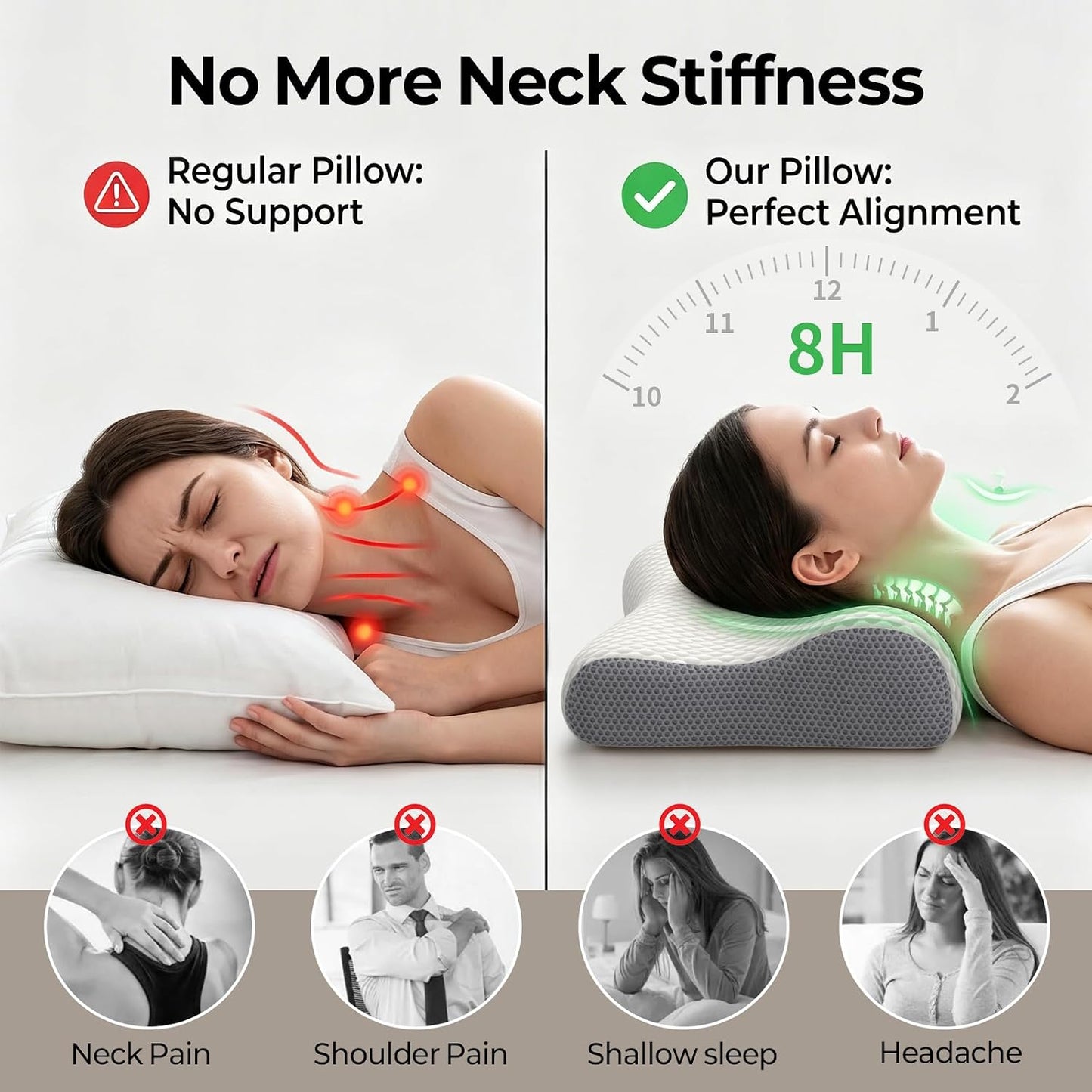 Cervical Neck Pillow for Pain Relief, Contour Memory Foam Pillows for Sleeping, Ergonomic Pillow Orthopedic Cooling Pillow Bed Pillow Neck Support for Side Back Stomach Sleepers(White&Blue)