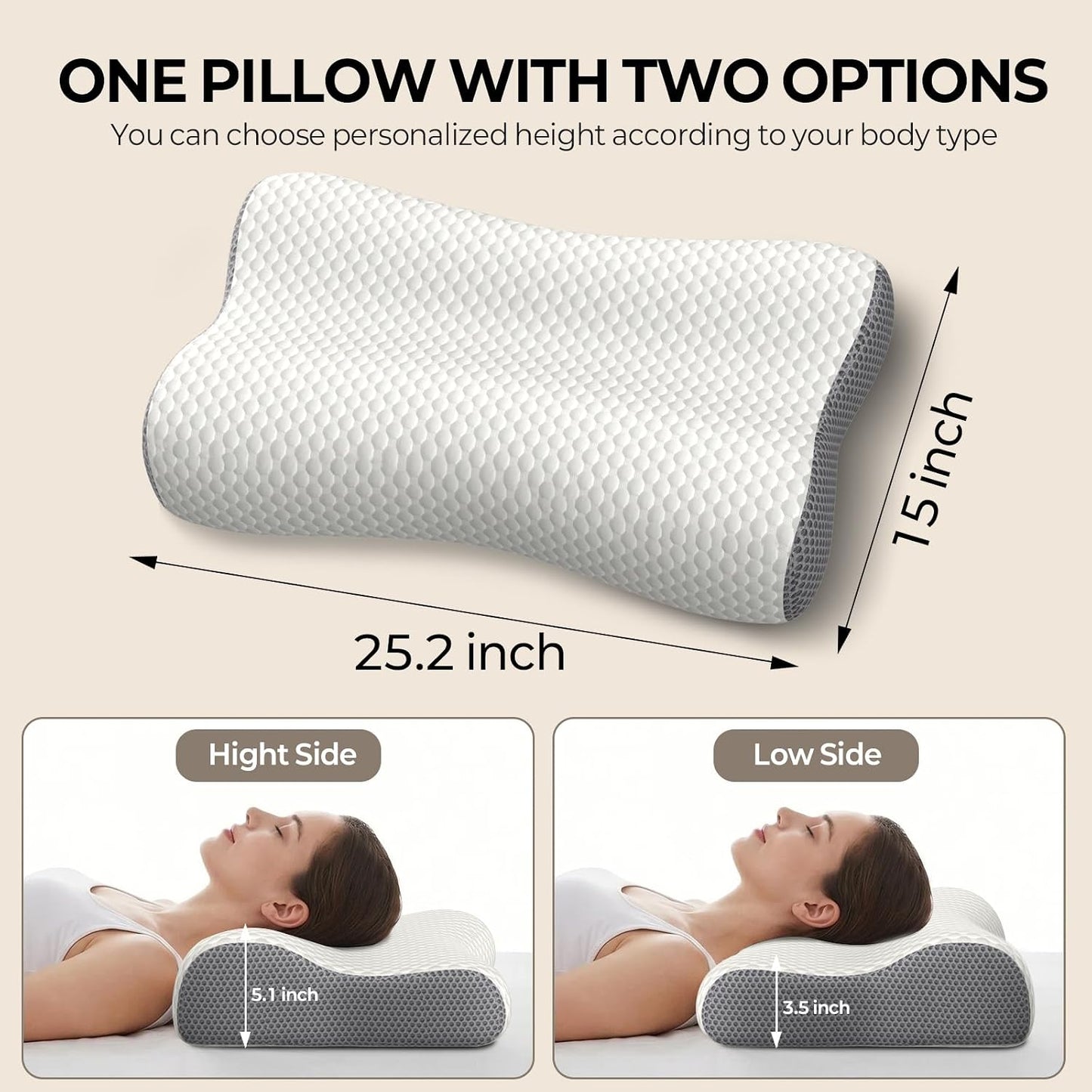 Cervical Neck Pillow for Pain Relief, Contour Memory Foam Pillows for Sleeping, Ergonomic Pillow Orthopedic Cooling Pillow Bed Pillow Neck Support for Side Back Stomach Sleepers(White&Blue)