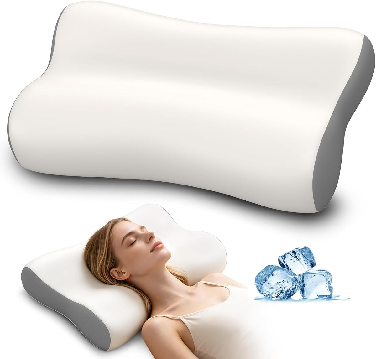 Cervical Neck Pillow for Pain Relief, Contour Memory Foam Pillows for Sleeping, Ergonomic Pillow Orthopedic Cooling Pillow Bed Pillow Neck Support for Side Back Stomach Sleepers(White&Blue)