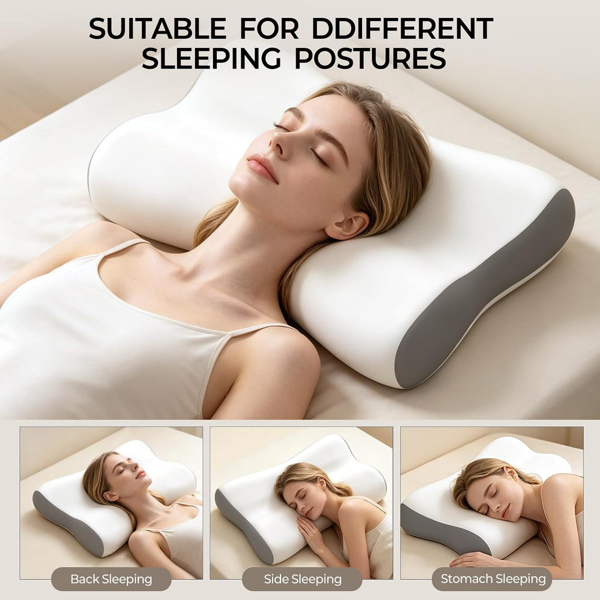 Cervical Neck Pillow for Pain Relief, Contour Memory Foam Pillows for Sleeping, Ergonomic Pillow Orthopedic Cooling Pillow Bed Pillow Neck Support for Side Back Stomach Sleepers(White&Blue)