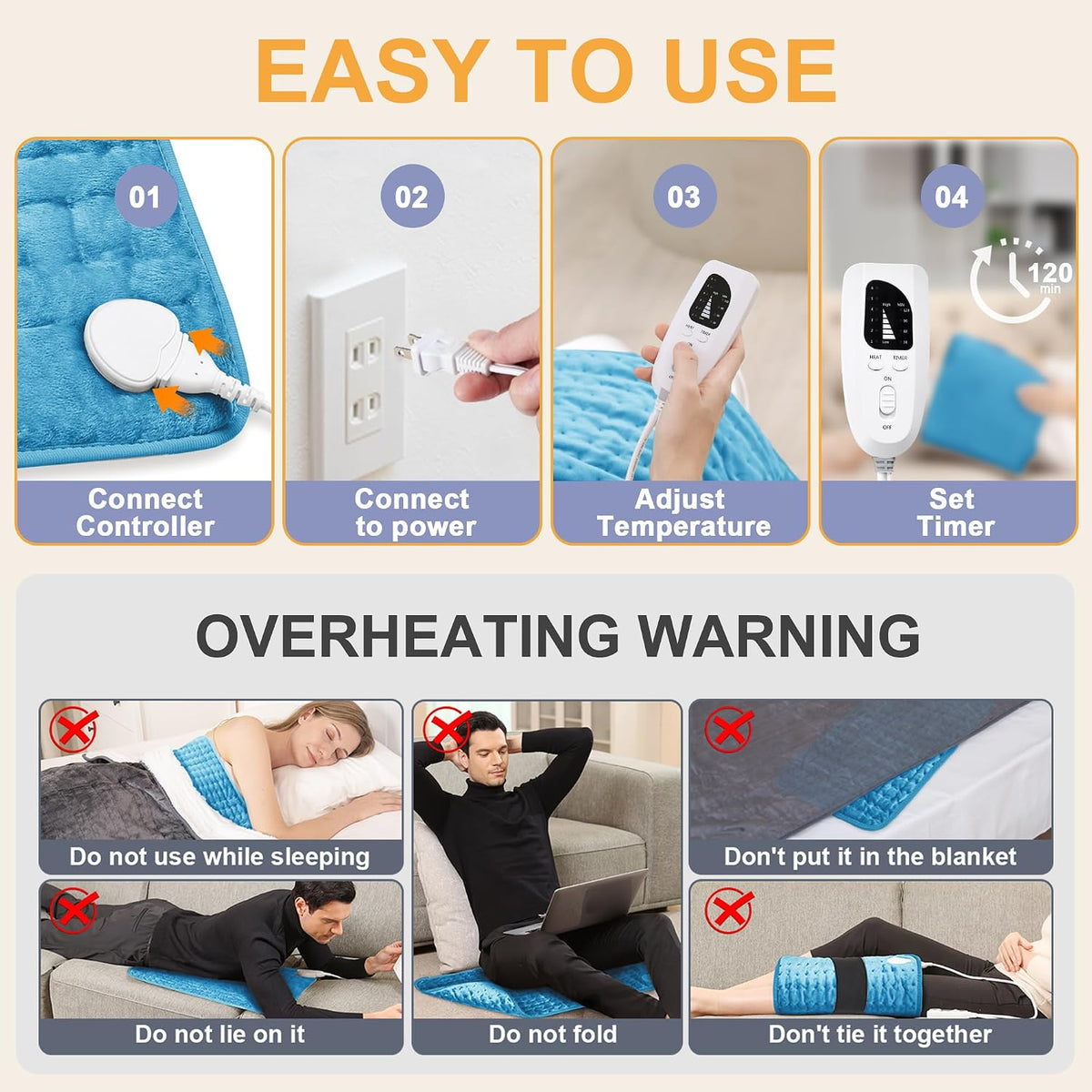 Heating Pad,Electric Heating Pads,Heating Pad for Back,Silvergray,24x12In