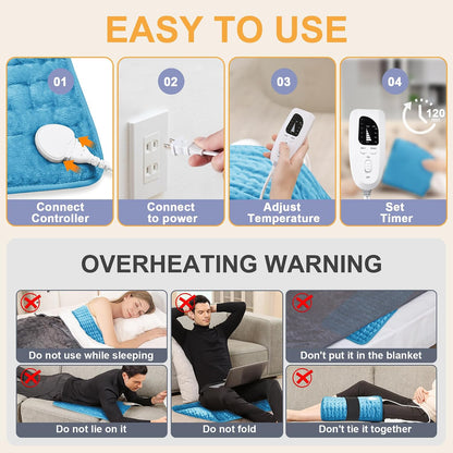 Heating Pad,Electric Heating Pads,Heating Pad for Back,Silvergray,24x12In