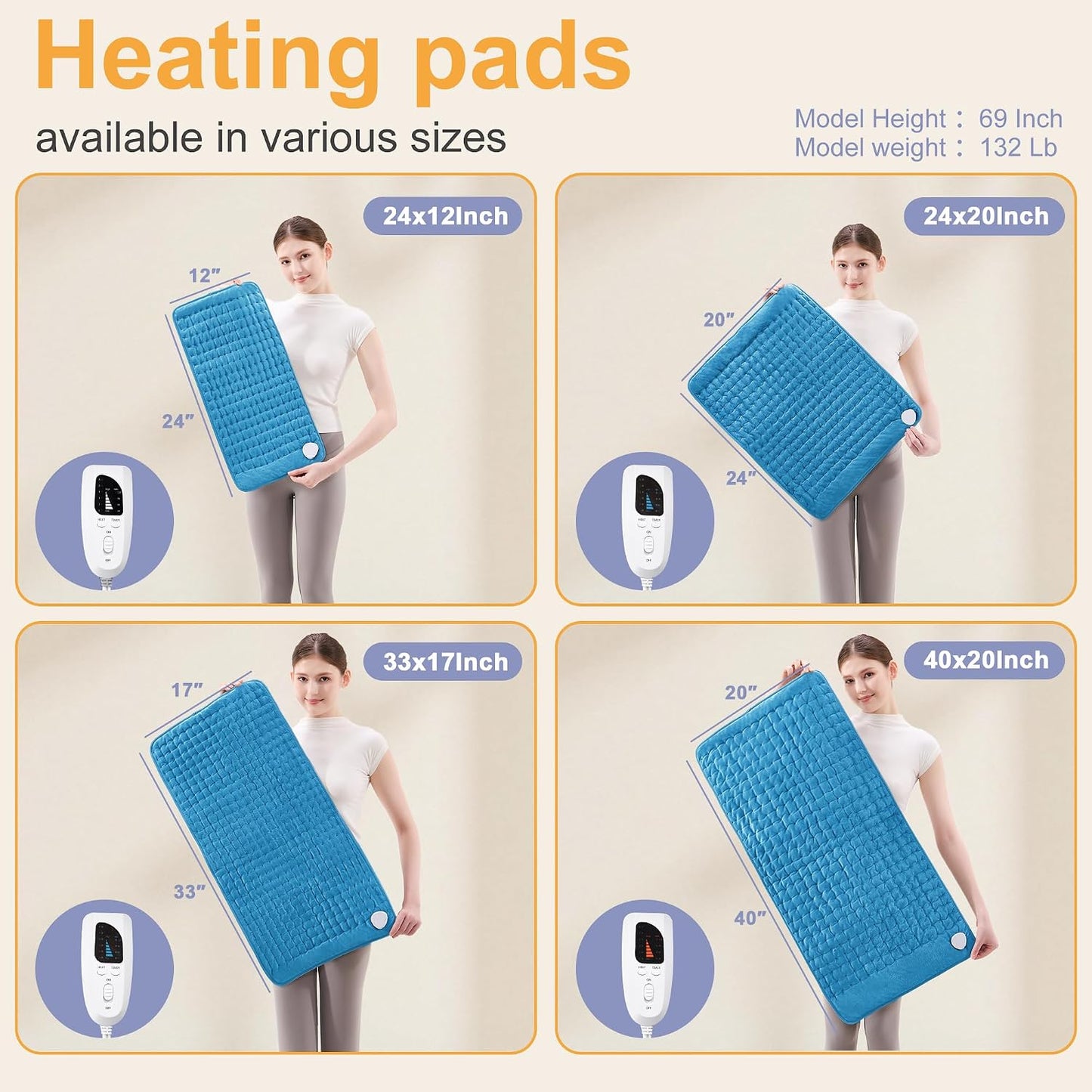 Heating Pad,Electric Heating Pads,Heating Pad for Back,Silvergray,24x12In