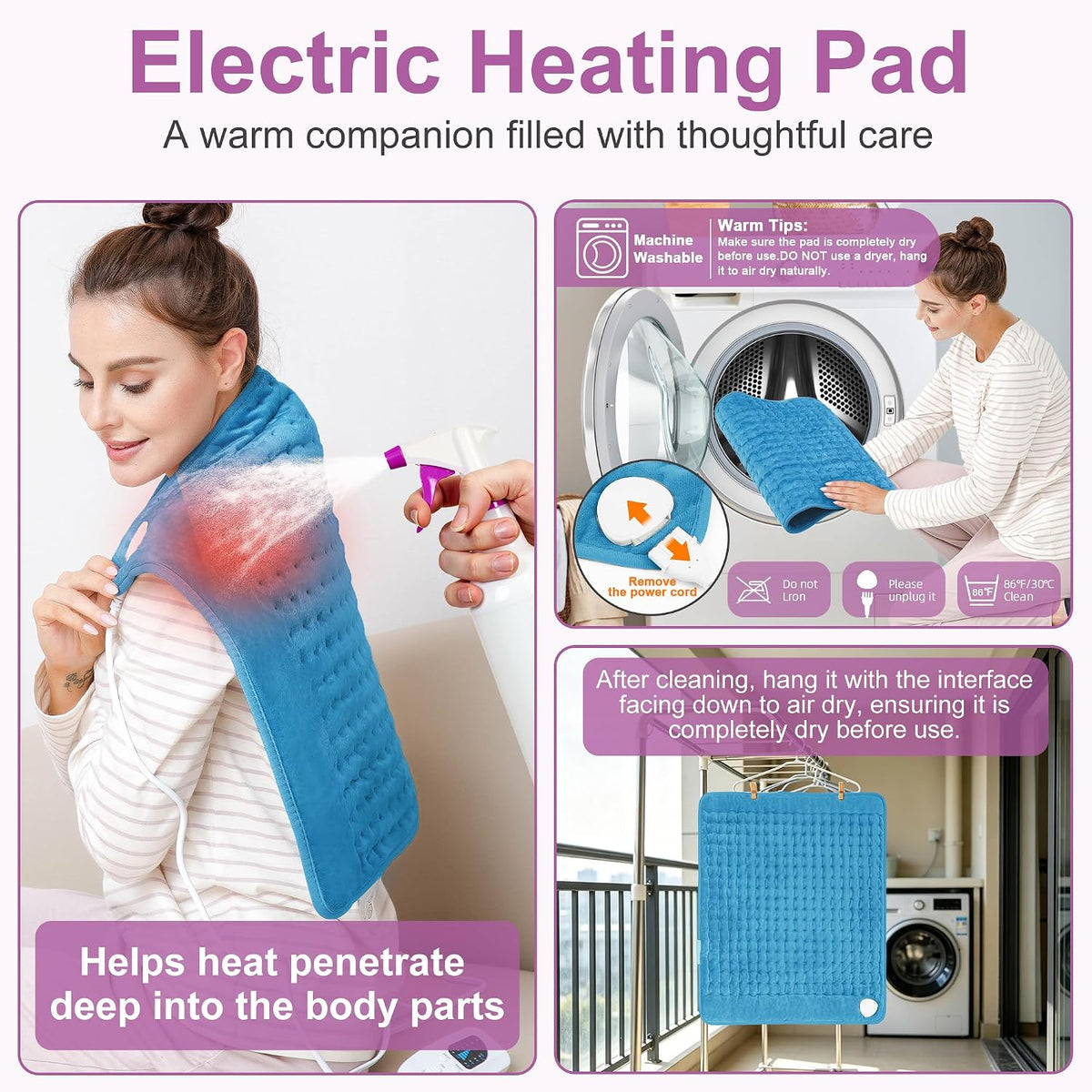Heating Pad,Electric Heating Pads,Heating Pad for Back,Silvergray,24x12In