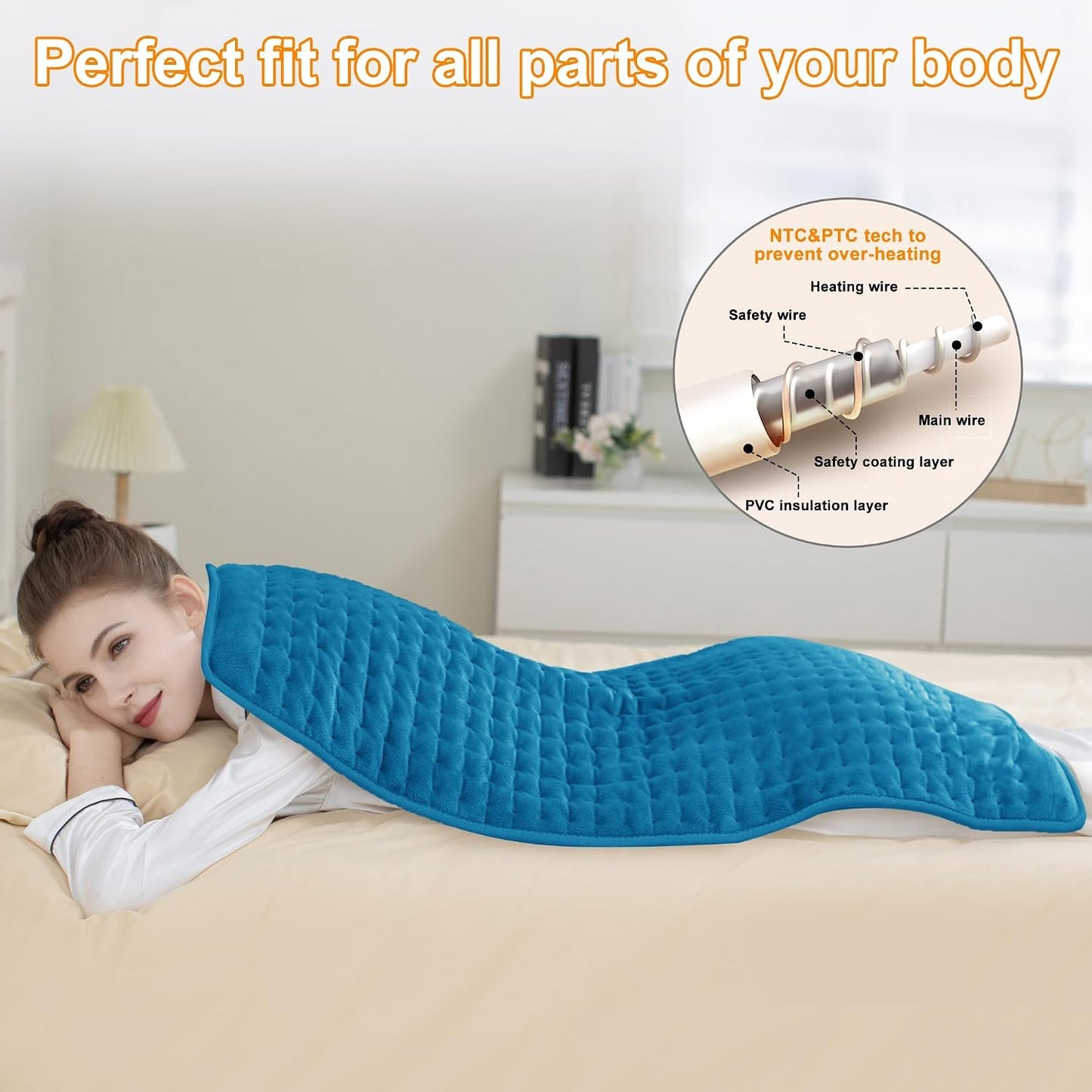Heating Pad,Electric Heating Pads,Heating Pad for Back,Silvergray,24x12In
