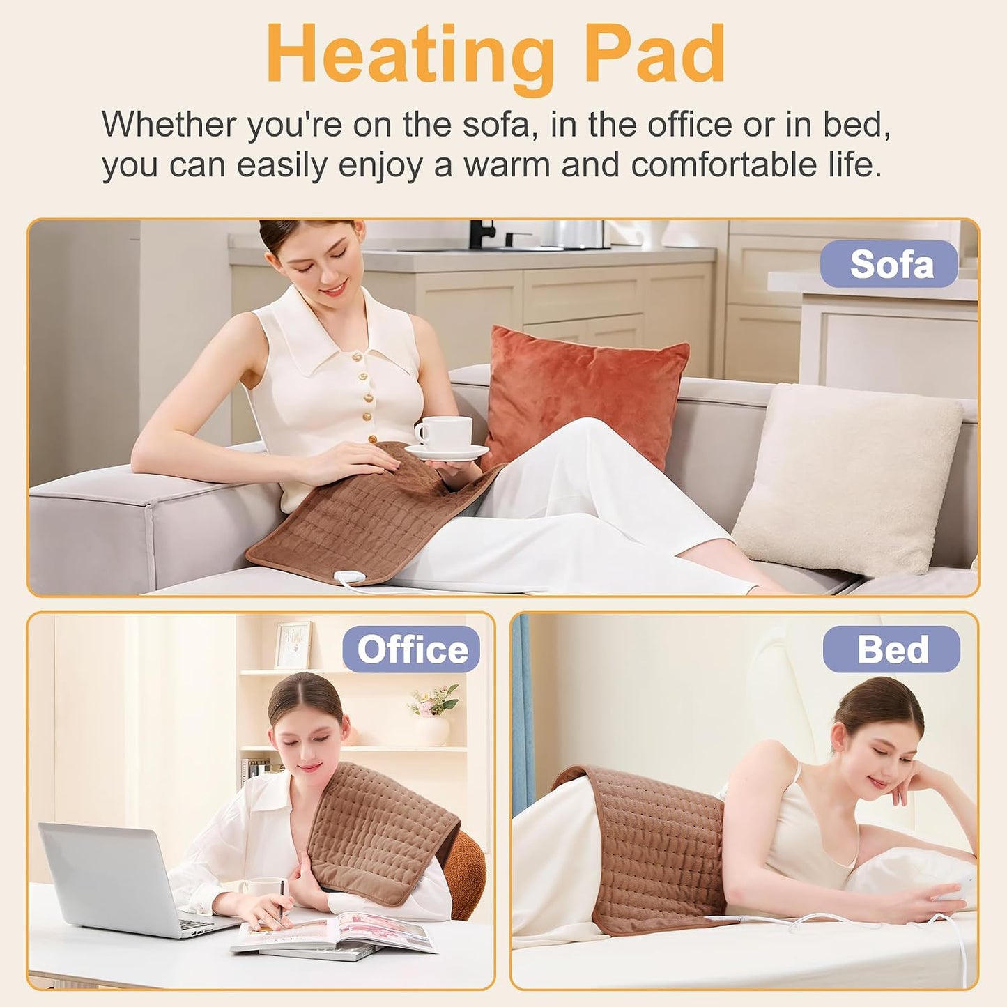 Heating Pad,Electric Heating Pads,Heating Pad for Back,Silvergray,24x12In