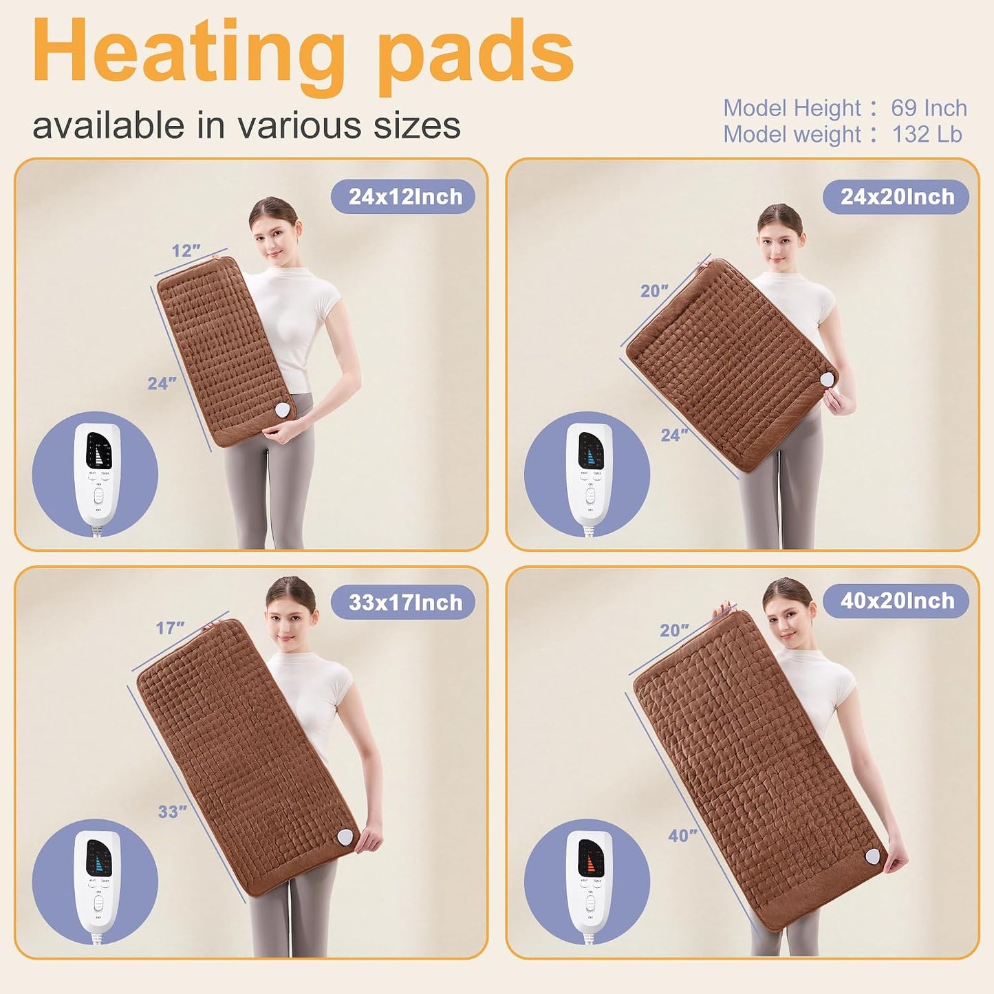 Heating Pad,Electric Heating Pads,Heating Pad for Back,Silvergray,24x12In