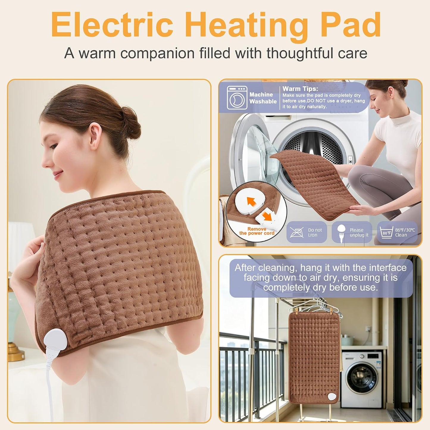 Heating Pad,Electric Heating Pads,Heating Pad for Back,Silvergray,24x12In