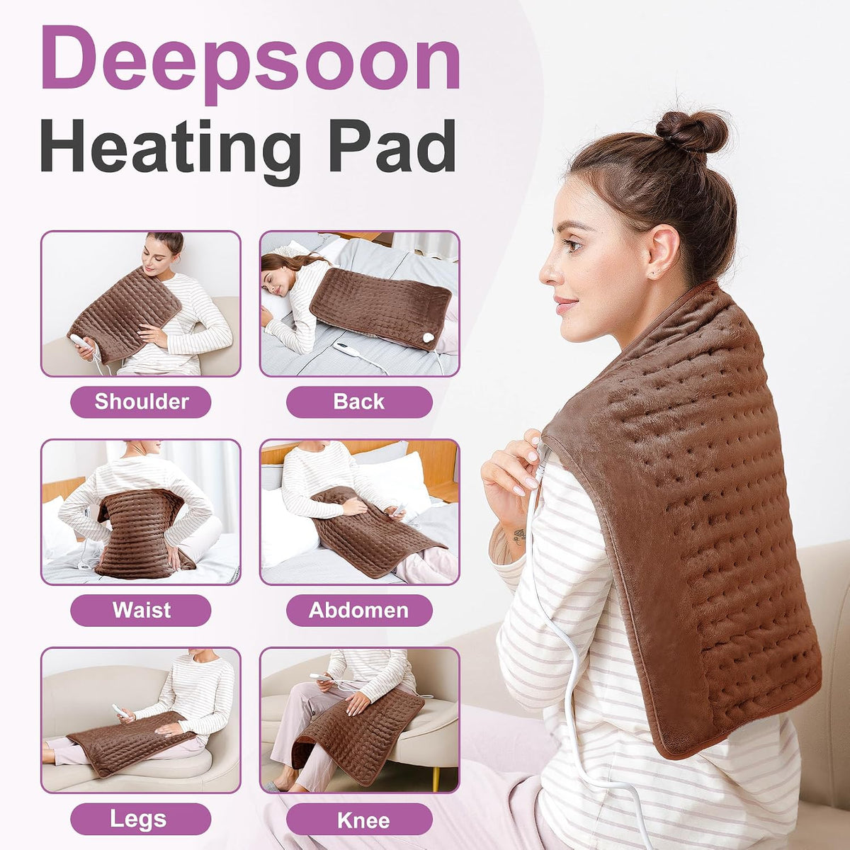 Heating Pad,Electric Heating Pads,Heating Pad for Back,Silvergray,24x12In