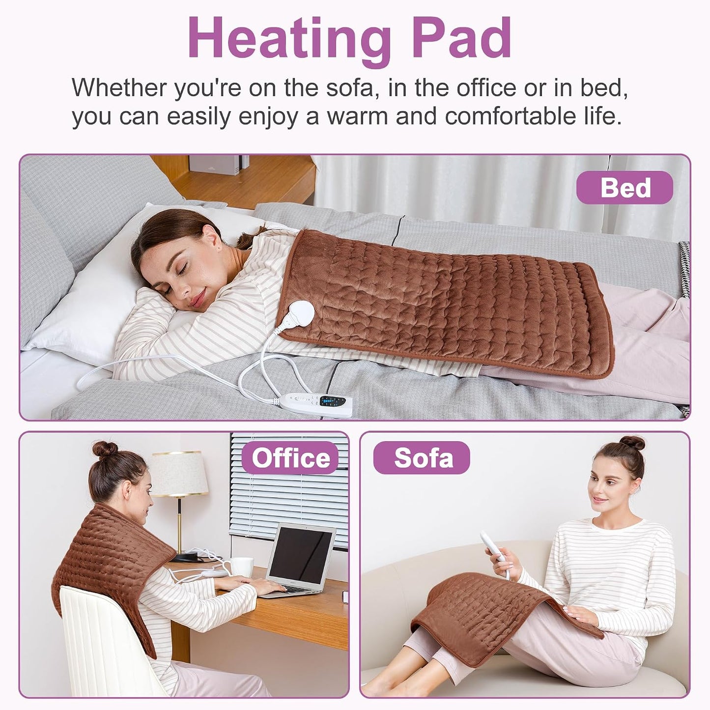 Heating Pad,Electric Heating Pads,Heating Pad for Back,Silvergray,24x12In