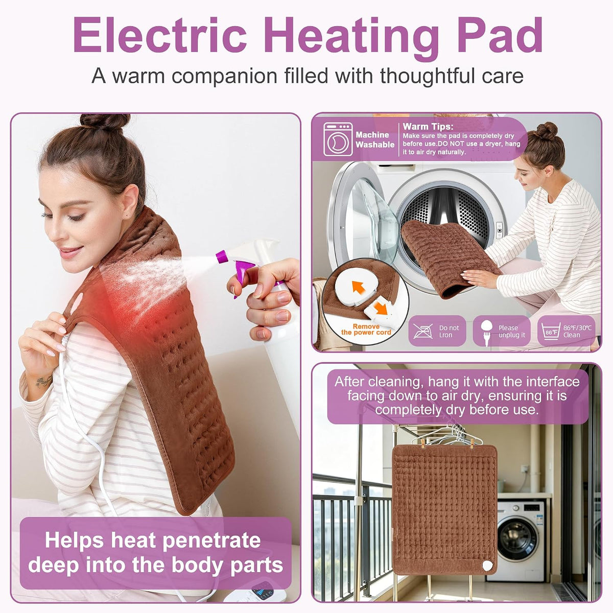 Heating Pad,Electric Heating Pads,Heating Pad for Back,Silvergray,24x12In