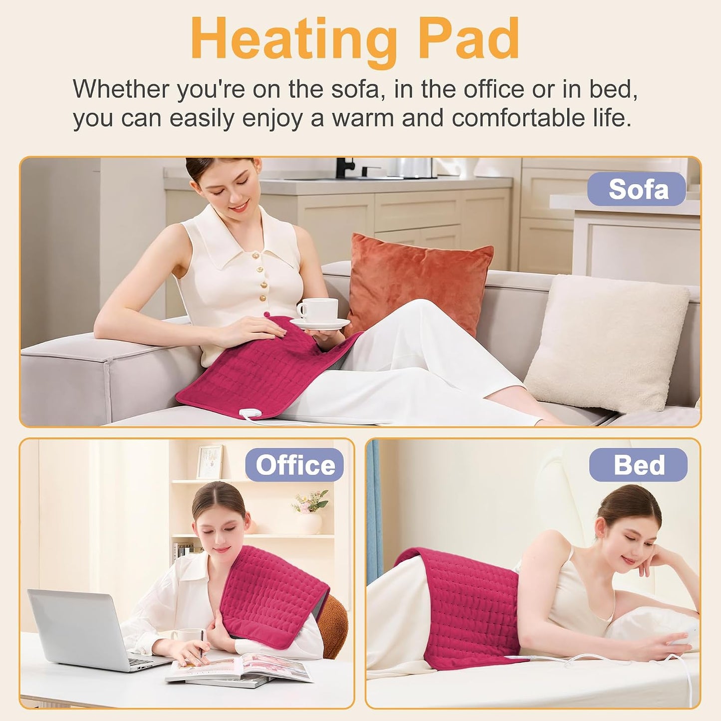 Heating Pad,Electric Heating Pads,Heating Pad for Back,Silvergray,24x12In
