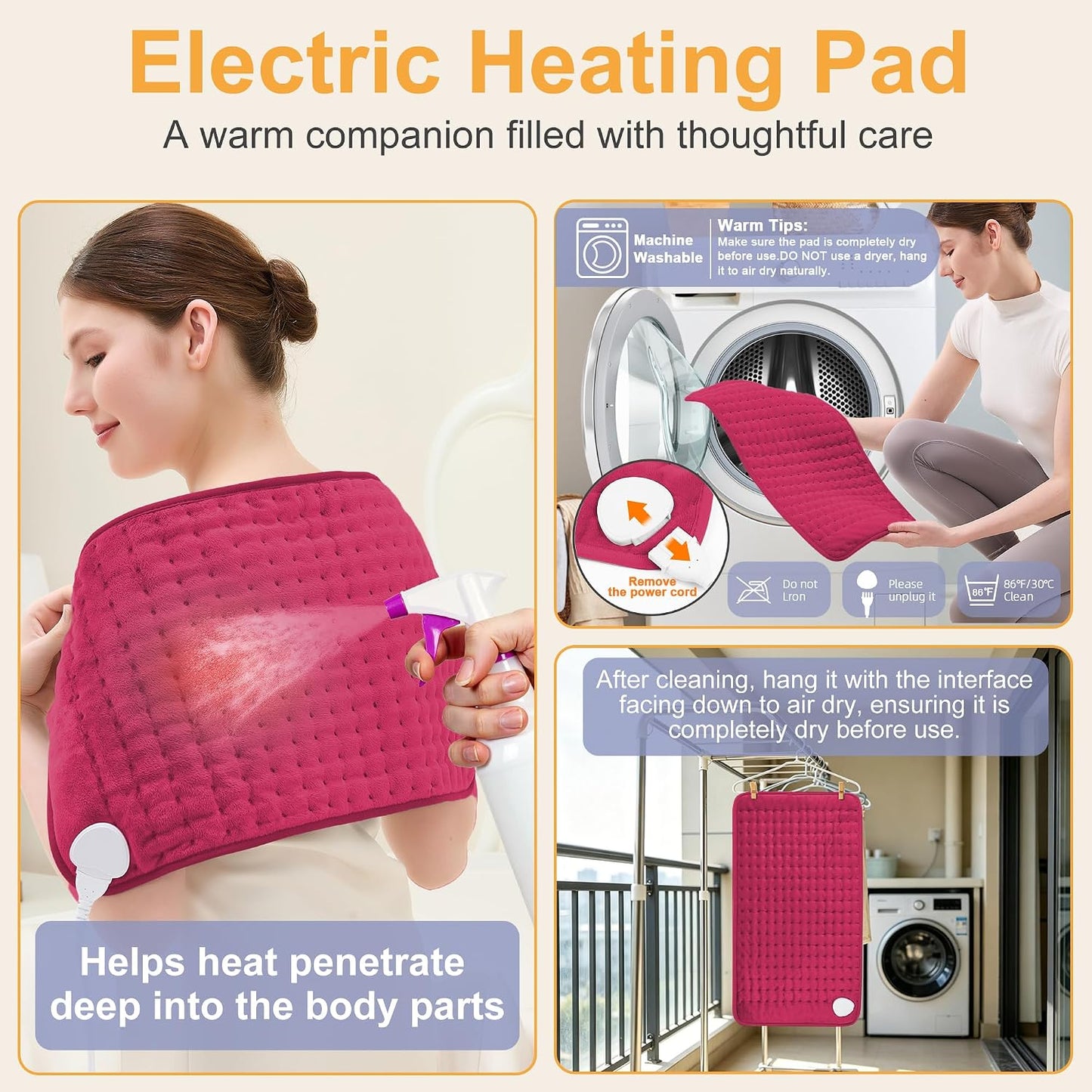 Heating Pad,Electric Heating Pads,Heating Pad for Back,Silvergray,24x12In