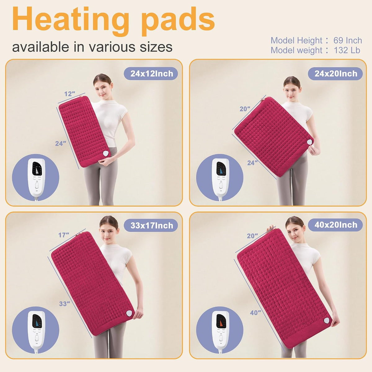Heating Pad,Electric Heating Pads,Heating Pad for Back,Silvergray,24x12In