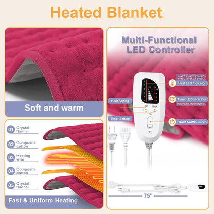 Heating Pad,Electric Heating Pads,Heating Pad for Back,Silvergray,24x12In