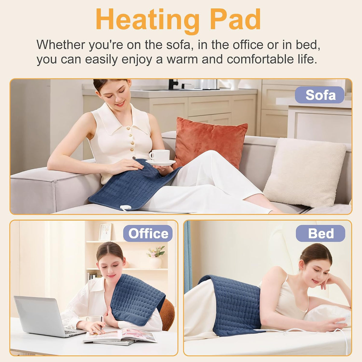 Heating Pad,Electric Heating Pads,Heating Pad for Back,Silvergray,24x12In