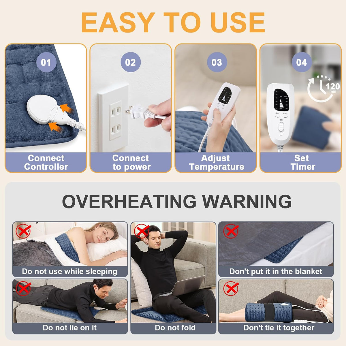 Heating Pad,Electric Heating Pads,Heating Pad for Back,Silvergray,24x12In