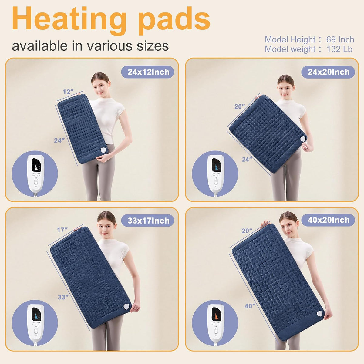 Heating Pad,Electric Heating Pads,Heating Pad for Back,Silvergray,24x12In