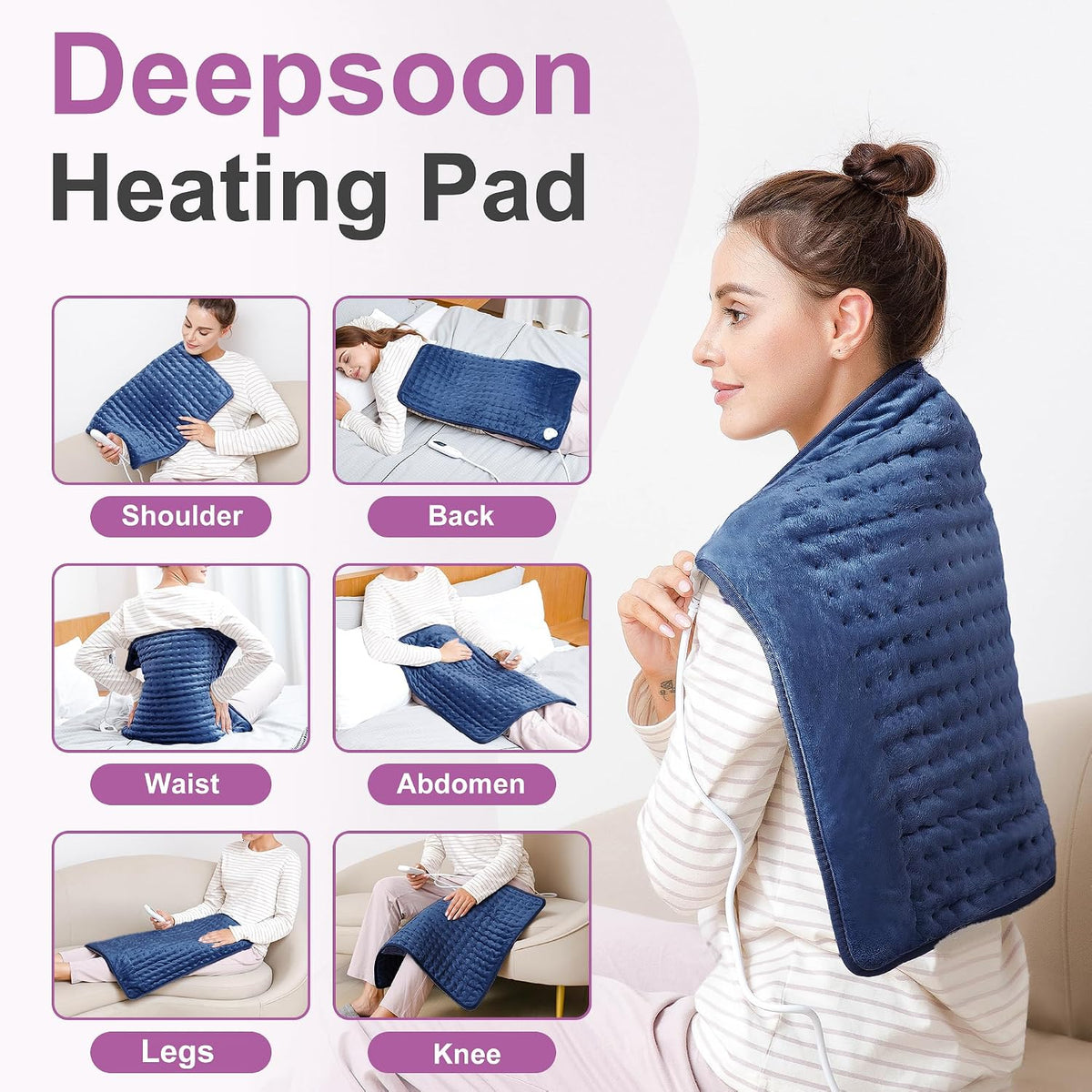 Heating Pad,Electric Heating Pads,Heating Pad for Back,Silvergray,24x12In