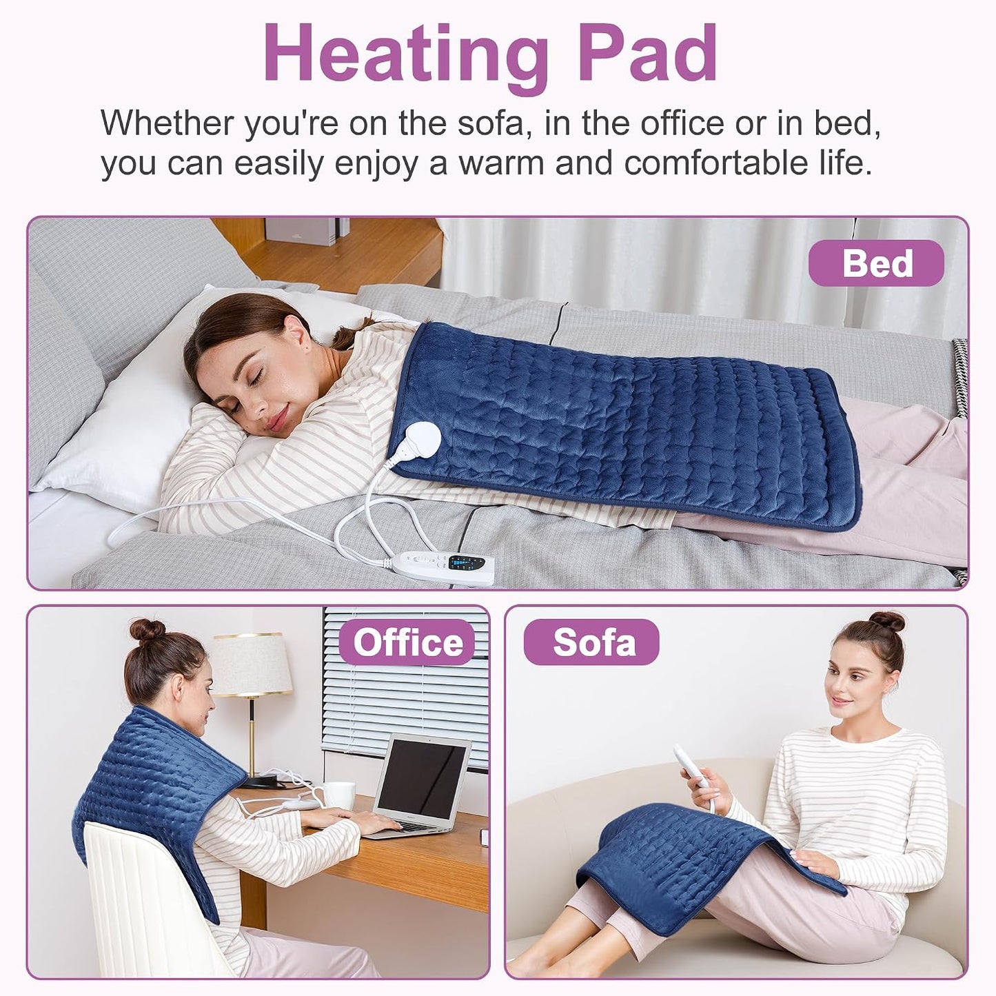 Heating Pad,Electric Heating Pads,Heating Pad for Back,Silvergray,24x12In