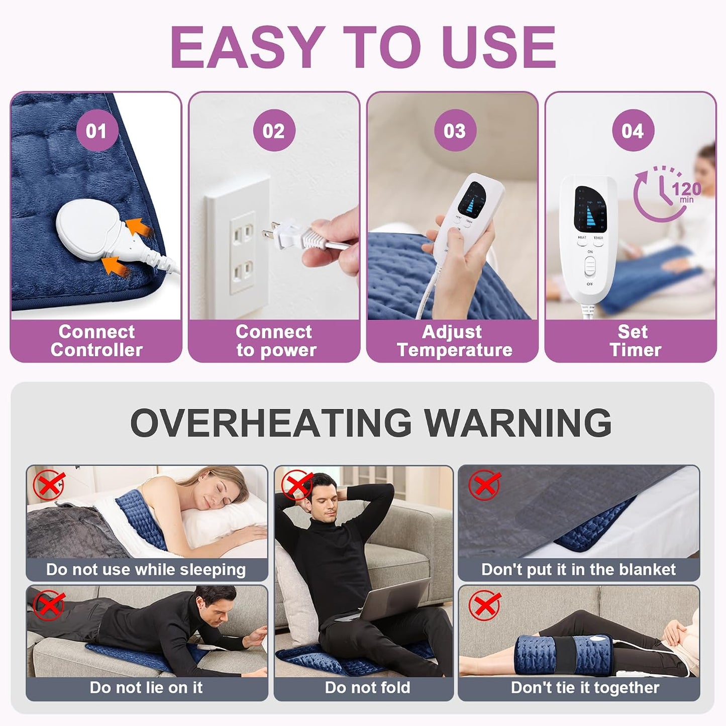 Heating Pad,Electric Heating Pads,Heating Pad for Back,Silvergray,24x12In