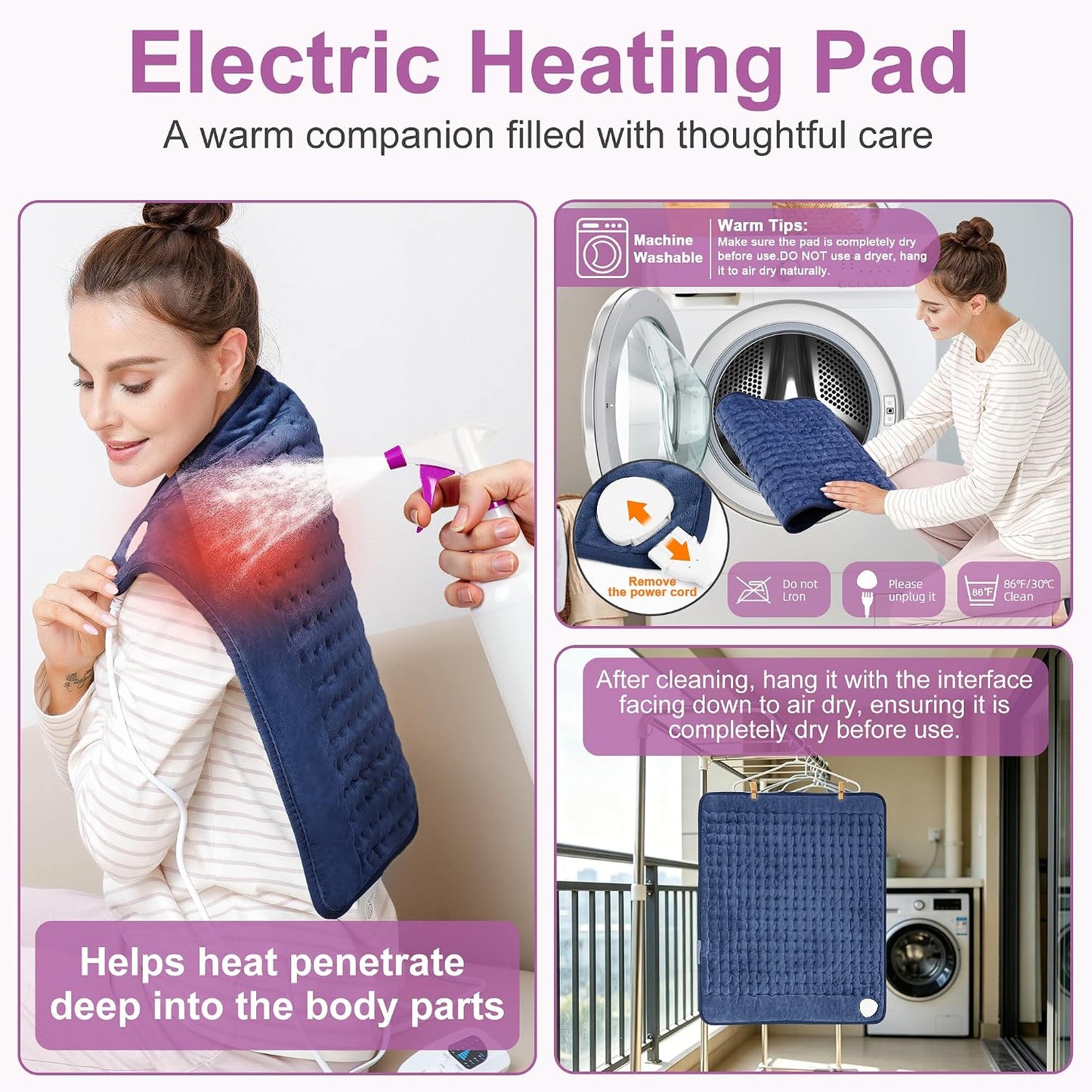 Heating Pad,Electric Heating Pads,Heating Pad for Back,Silvergray,24x12In