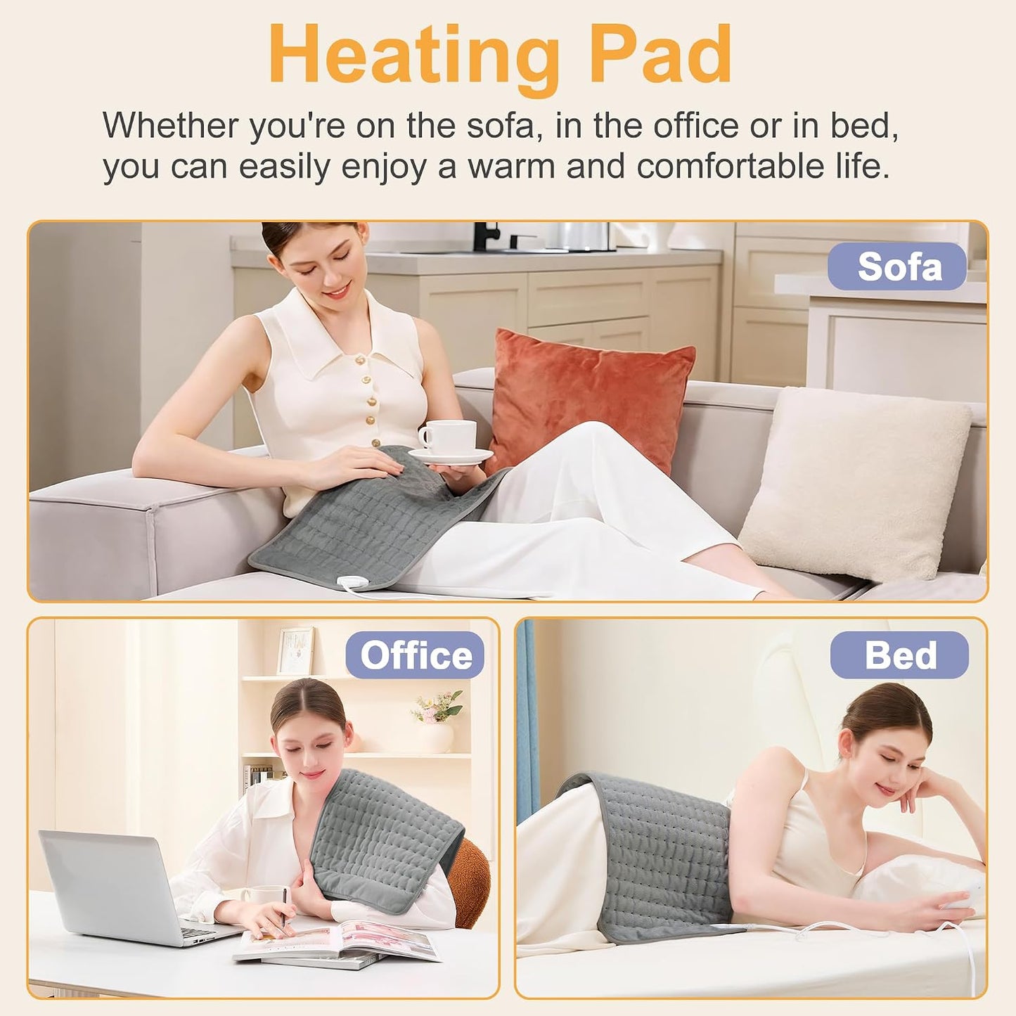 Heating Pad,Electric Heating Pads,Heating Pad for Back,Silvergray,24x12In