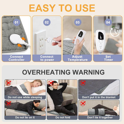 Heating Pad,Electric Heating Pads,Heating Pad for Back,Silvergray,24x12In