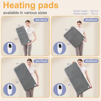 Heating Pad,Electric Heating Pads,Heating Pad for Back,Silvergray,24x12In